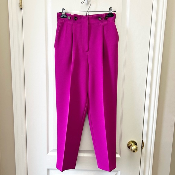Topshop Trousers Betty Peg High Waisted Pants Magenta Pink Fuchsia Size 4 NWT - Picture 3 of 14